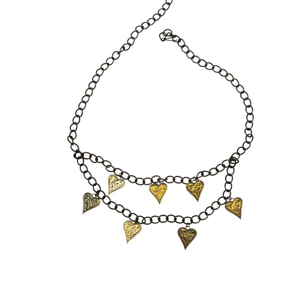 Vintage 1980s Heart Charm Layered Chain Belt Statement Gold Runway swag main image 4